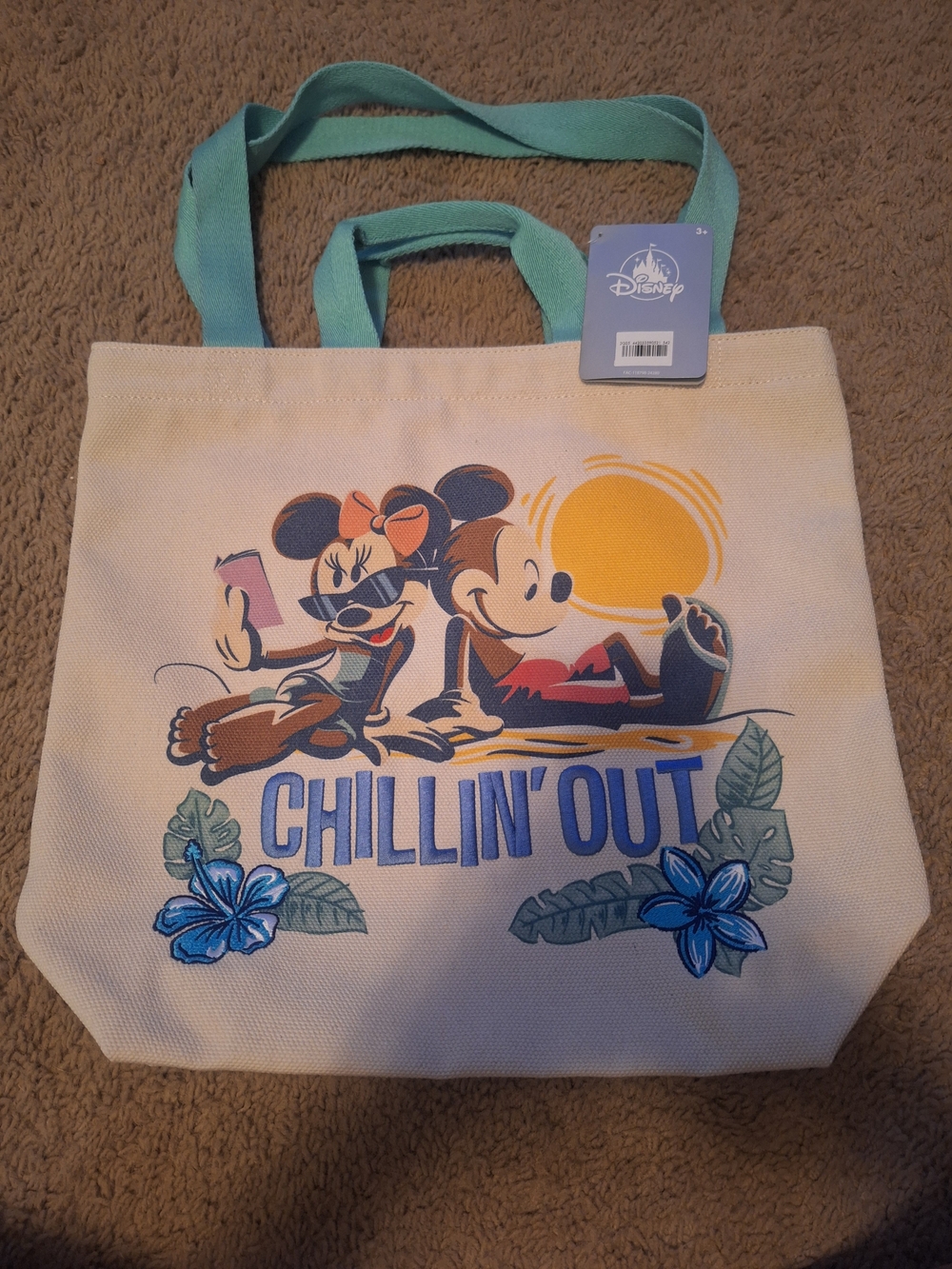 Disney "Chillin' Out" Mickey & Minnie Canvas Tote - Aqua Handles